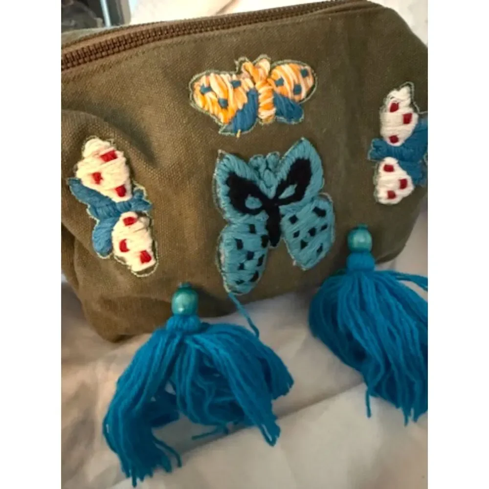 NWOT Anthropologie Raj LA Butterfly Tassel Cosmetic Bag